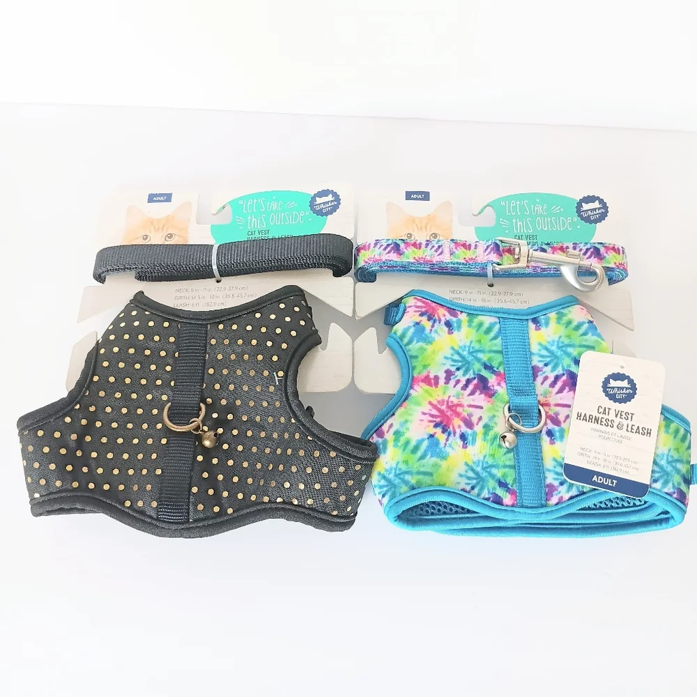 Whisker City Bundle Of 2 Adult Cat Vest Harness & Leash Set NWT